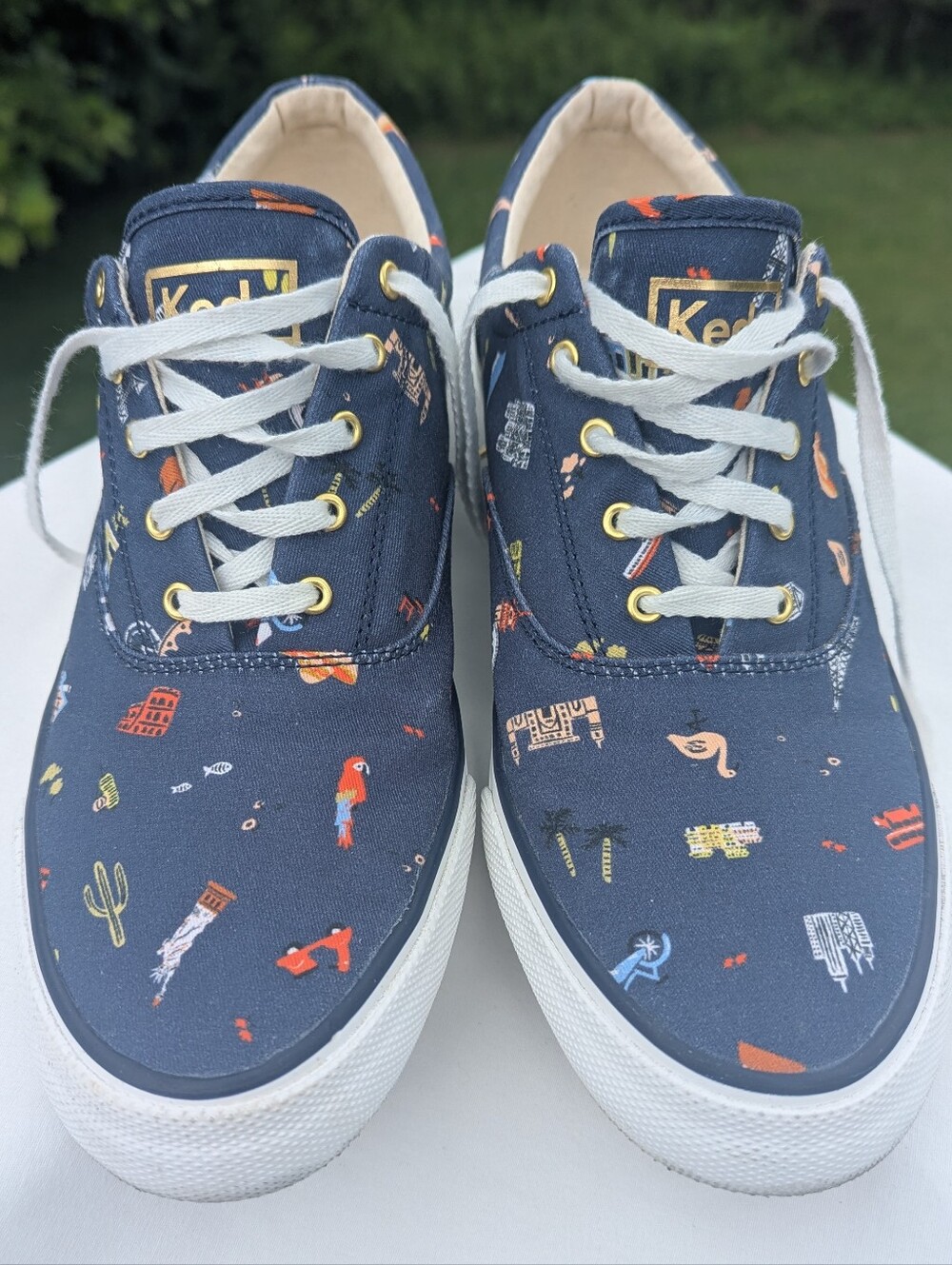 Keds Rifle Paper Canvas Sneakers Navy Landmarks Print Size 10